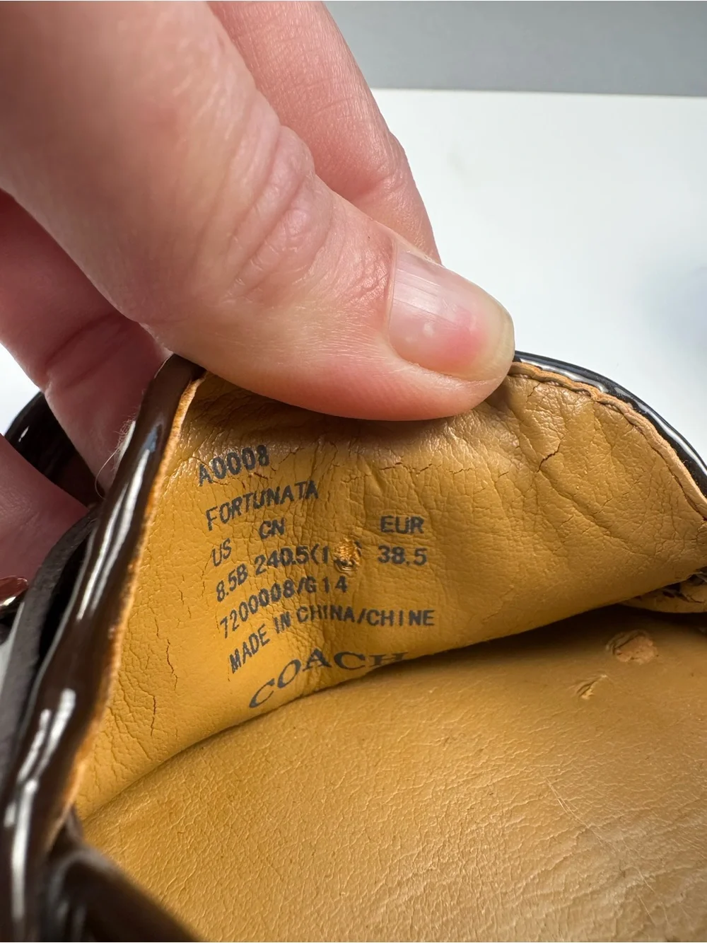 Coach Fortunata loafers with Dark Brown Trim and Gold-Tone Chain